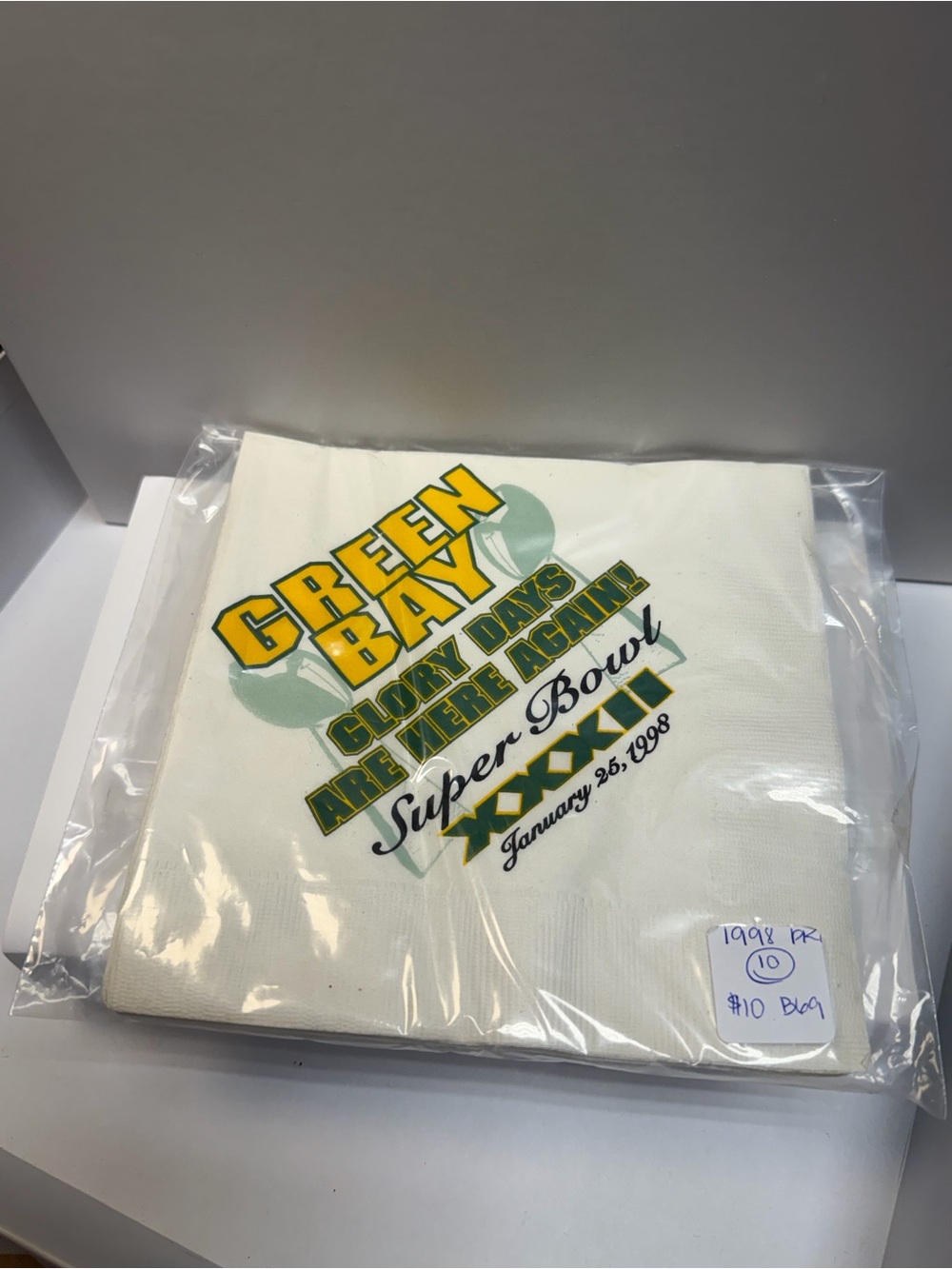 Vintage 1998 Green Bay Packers Super Bowl XXXII Dinner Napkins Pack of 10